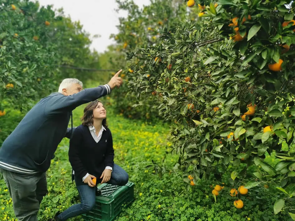 La famille Biosiculà parmi les arbres de la ferme